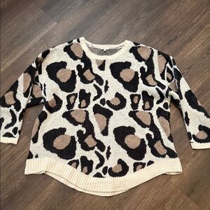 JODIFL Cream and Black Leopard Print Oversized Sweater